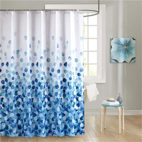 Rideau de Douche Bleu Imperméable en Polyester Anti-Moisissure, Crochets Inclus Lot de 12 Anneaux, Motif Floral Pétales, 120x200 cm (1/3)