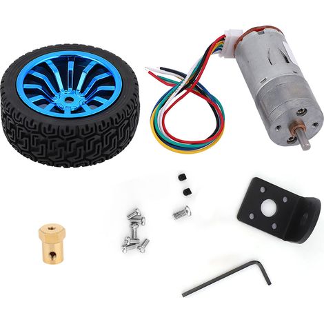 Moteur à engrenages à encodeur DIY avec support de montage, jeu de roues de 65 mm, DC24V (15 tr/min) pour véhicules intelligents et robots. (1/5)