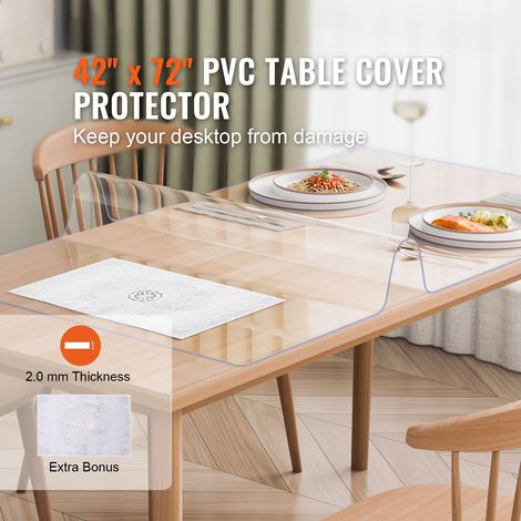 Nappe protectrice transparente PVC 1067x1829 mm 2 mm, tapis bureau rectangulaire anti-taches facile entretien, pour salle à manger bureau commode table chevet (1/5)
