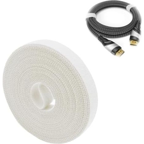 Attaches de câble – 5 m × 15 mm Librement découpables, réutilisables (Rouleau pour Couper, refermable, connecte Les câbles et Bien Plus Encore, Blanc) - (1/5)