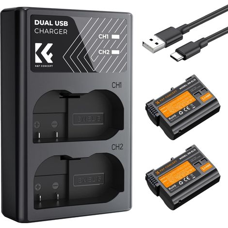 EN-EL15 Batterie de Rechange 2100mAh Chargeur USB Double Compatible avec D7000, D7100, D7200,D7500, D850, D810, D810A, D800, D800E, D750, D610, D600, D500 (1/5)