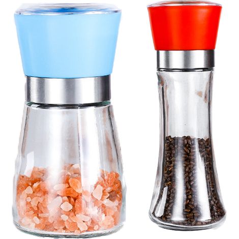 Moulin À Poivre Et Sel - Réglage De La Granulométrie En Céramique - Corps En Verre Et Couvercle En Acier Inoxydable - Lot De 2 (1/5)