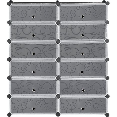 Meuble chaussures 12 compartiments 49x37x108 cm, rangement 12 paires entrée organisation noir (1/5)