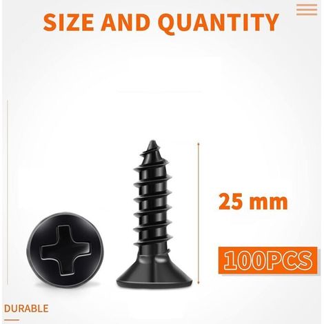 100 pièces vis en acier inoxydable 18-8 A2 tête fraisée cruciforme Ph 4 X 25 Mm vis autotaraudeuses noires, vis à bois bricolage oxyde noir inoxydable M4 (1/3)