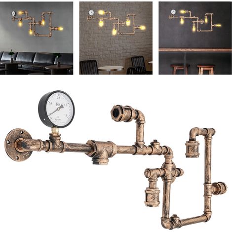 220V Retro Vintage Wasserrohr Lampe Wasserleitung Wandleuchte Wandlampe Beleuchtung Wohnzimmer Bar Wandlampe