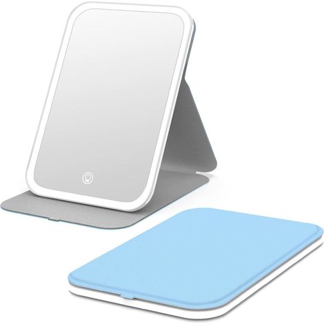 Miroir de maquillage de voyage, miroir de maquillage portable éclairé par LED, rotation à 360°, miroir de courtoisie à écran tactile, 60 LED, éclairage 3 couleurs à intensité variable, miroir (1/5)