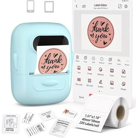 Imprimante thermique portable P50. Idéale pour la maison, l'étiquetage et le commerce de détail. Compatible Android/iOS. (Bleue) (1/5)