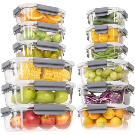 Lot de 24 boîtes de conservation en verre avec couvercle - Boîtes de conservation pour aliments, boîtes de conservation hermétiques pour la cuisine (1/5)