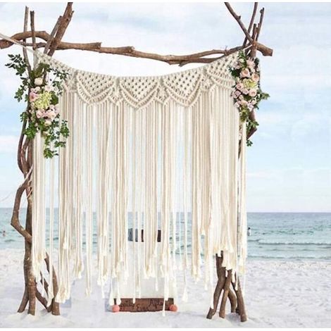 Tenture murale en macramé 100% coton – Décoration bohème 106,7 x 88,9 cm – Pour murs et plafonds – Design artisanal unique (1/4)