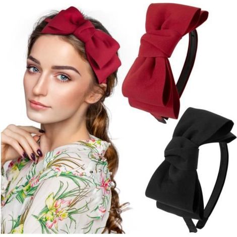 2pcs Serre Tête Nœud Rouge et Noir,Bandeau Nœud Rouge et Noir,Accessoire de Cheveux Femmes Filles pour Fêtes, (1/4)