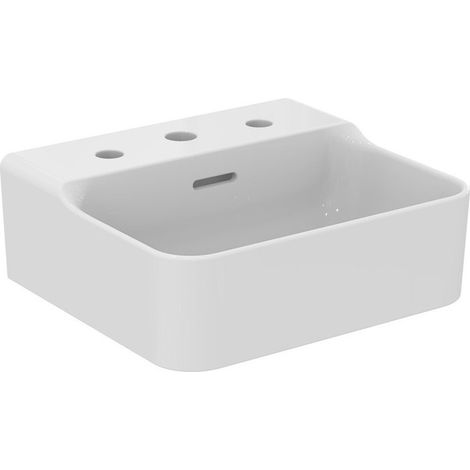 Lavabo de mano CONCA 400x350x165mm blanco 3 orificios para grifería, con rebosadero IDEAL STANDARD