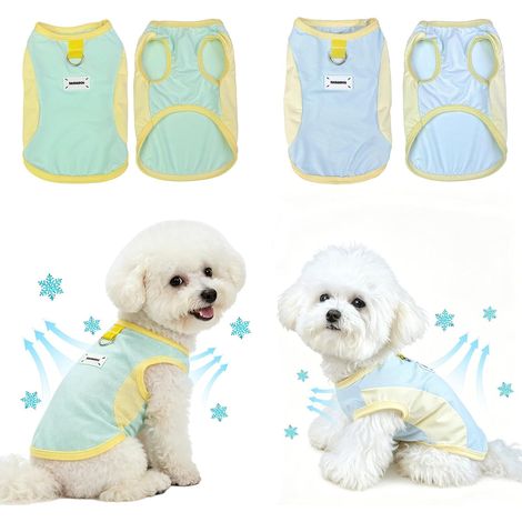 Lot de 2 gilets rafraîchissants pour chien en soie glacée respirante avec anneau en D, manteaux d'été frais pour chiens de petite à moyenne taille (vert/bleu) (M) (1/5)