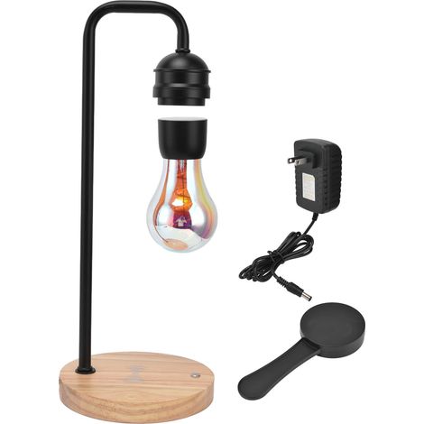 Lampe LED flottante lévitation magnétique Maglev, socle bois tige noire, ampoule lumineuse pour bureau table, 100-240V prise US (1/5)