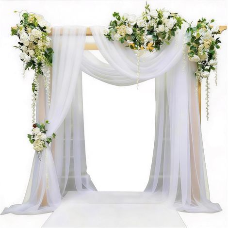Décoration murale de mariage, 75 x 600 cm, blanche, élégante et romantique, arche de mariage, rideau en tulle pour cérémonie, fête, fond de scène (1/5)