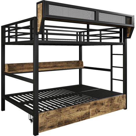 Etagenbett 140 x 200 cm aus Metall und MDF mit LED, Stauraum und 2 Schubladen MODENUIT (1/5)