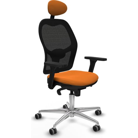Jorquera sincro malla negra similpiel naranja brazos 3D base aluminio cabecero fijo ruedas 65mm engomada (1/5)