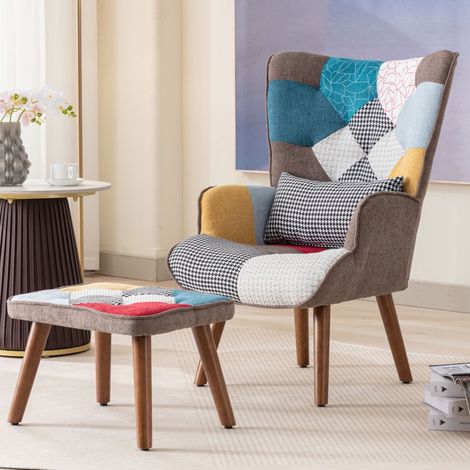Fauteuil, avec repose-pieds, dossier rembourré, design color block, chaise longue, 69x95,5x51 cm, adapté au salon et au balcon (1/5)