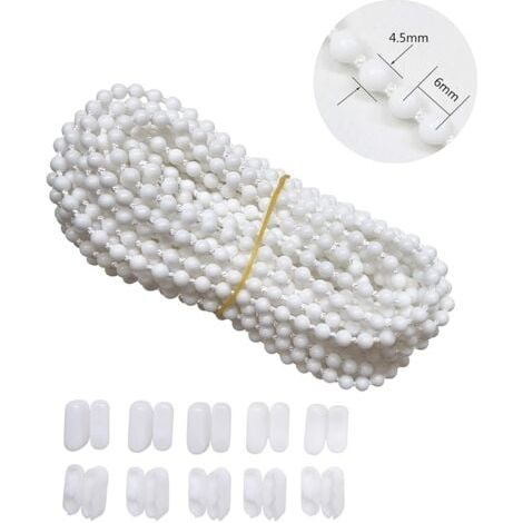 10 Meters with 10 PCS of Connectors for Roller Blind Bead Chain Cord Venetian Honeycomb Vertical Shade Blind Cord for Roller Blind Replacement Parts Repair Fittings (White) (1/4)