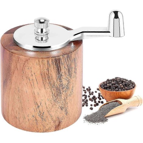 Pfeffermühle, handbetriebene Pfeffermühle aus Holz mit klassischem Griff und verstellbarem Keramikrotor-Brown (1/5)