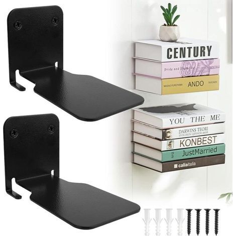 Lot de 2 étagères invisibles : bibliothèques suspendues, flottantes, murales flottantes pour chambre à coucher, étagère flottante, en métal, stable, pour bureau, cuisine (noir) (1/4)