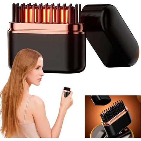 TRADE SHOP - Mini Spazzola Pettine Lisciante Capelli Portatile Usb Senza Fili Con Controllo Temperatura - (1/5)