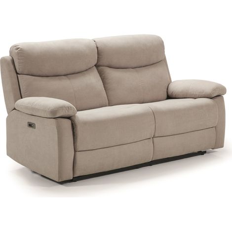 Pegane – Canapé relax 3 places – 2 relax électriques – Tissu TUI waterproof crème – L 190 x P 90 x H 103 cm – Résistance 120kg – USB (1/5)