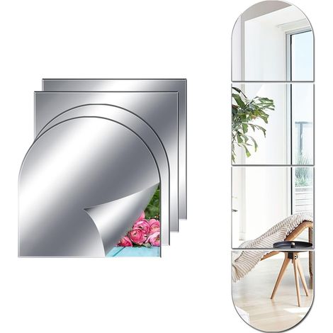 Miroir Mural Acrylique Miroir Autocollant 2mm Miroir Mural Autocollant Carrés pour Salle de Bain Miroirs Muraux Adhesif Miroir pour Salon, Porte (1/5)