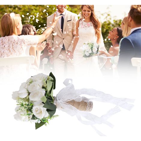 Bouquet de roses artificielles fraîches et délicates de style européen, décoration intérieure, fleurs artificielles, accessoires de photographie de mariage, bouquet de mariée, blanc laiteux (1/5)