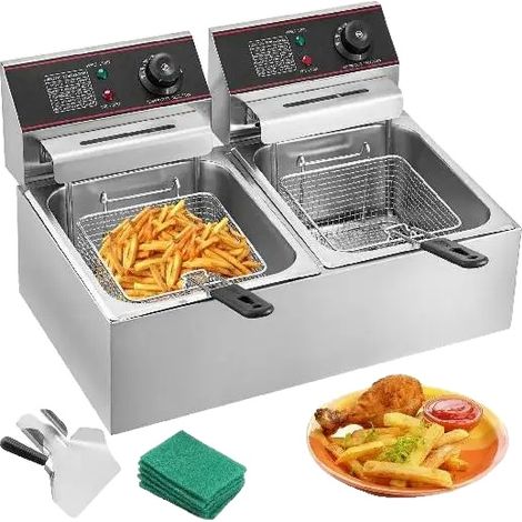 Friteuse Électrique, Design à Double Cuve, Contrôle de Température Ajustable, 2 x 6L (1/5)