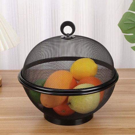 Obstkorb mit Moskitonetz, Moskitonetz, Obstschale, Metall mit Deckel, Fruchtfliegenschutznetz, moderne Obstaufbewahrung, Schwarz (1/5)