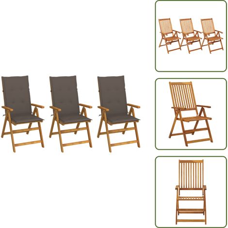 Chaises pliables de jardin lot de 3 avec coussins Bois d'acacia - Chaise De Jardin - Chaise Pliante - Mobilier De Jardin - Meubles De Jardin - Acacia (1/5)