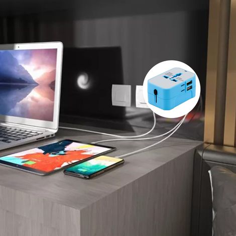 Universal-Reiseadapter, Weltweiter Mehrfachstecker, Multifunktionaler tragbarer Steckerkonverter, Blau (1/5)