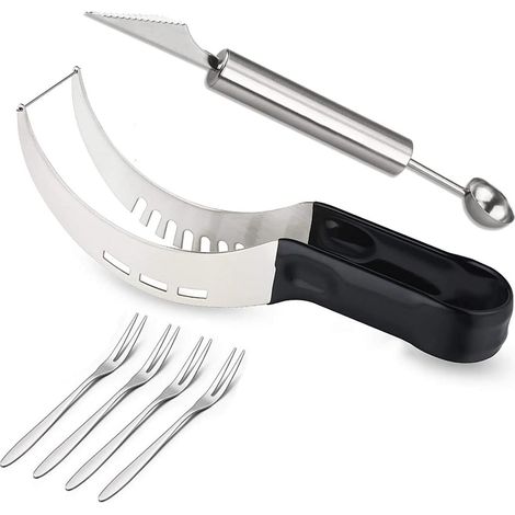Kit para cortar sandía o melón. Incluye cuchillo de tallado, boleador y minitenedores (1/5)