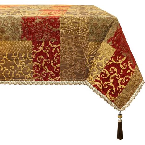 Tischdecke mit Quasten 140x200cm Goldrot rechteckig für Esstisch & Party