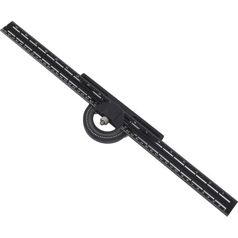 Équerre de précision 500 mm rotative 360° en alliage d'aluminium noire avec règle coulissante double échelle metric impérial (1/5)