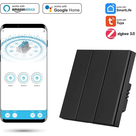 Interruptor triple inteligente Tuya con N Life Zigbee negro (1/5)