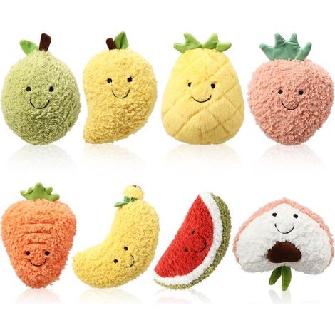 Mini Coussins en Peluche Fruits - Lot de 8 - Ananas/banane/mangue/fraise et Plus (8 Pièces) - Multicolore (8 Couleurs de Fruits) - Environ 20cm (1/5)