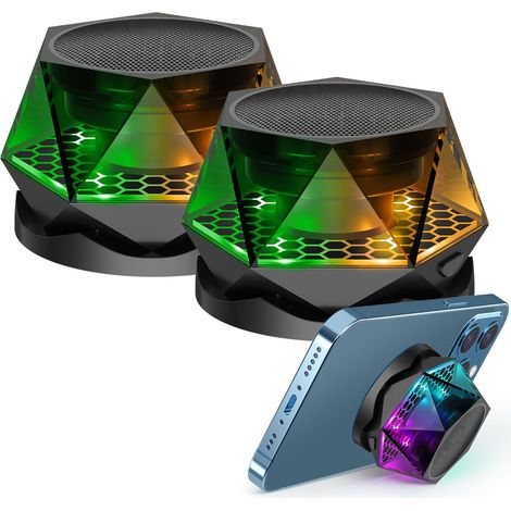 Confezione da 2 altoparlanti Bluetooth wireless magnetici con luce multicolore RGB, supporto per cellulare per iPhone, Android, associazione TWS, 2 pezzi