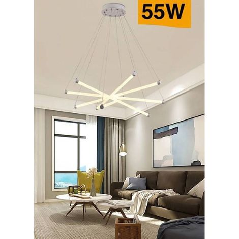 TRADE SHOP - Lampadario Led Moderno 55w A Sospensione A Raggi Luce Fredda Calda Naturale A05-o - -Bianco Caldo -