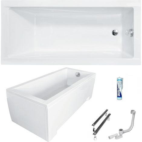 ECOLAM Baignoire rectangle Modern 120x70 cm  pieds tablier en acrylique siphon et silicone  acrylique blanc  petite baignoire  Set complet  Design moderne (1/5)