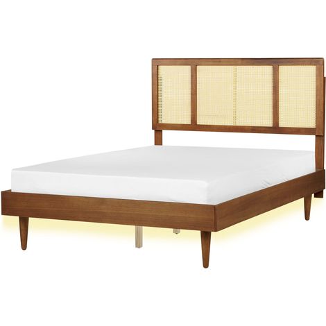 Bett mit LED Rattan AURAY 140 x 200 cm Braun