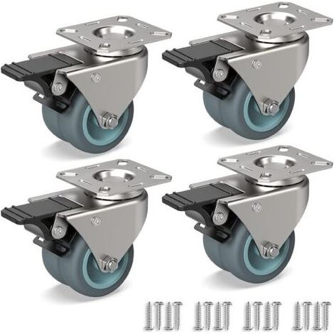 Roulettes pivotantes 50mm pour meubles – Double roues caoutchouc – Charge 160kg – Fixation par vis – Pour sols en béton et carrelage (1/5)