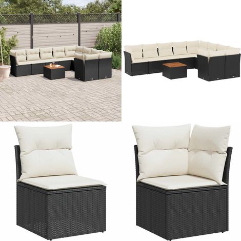 10-tlg. Garten-Sofagarnitur mit Kissen Schwarz Poly Rattan - Gartenmöbel Set - PE-Rattan Möbel - Outdoor Sofa - Esstisch - Lounge Set - Home & Living (1/5)