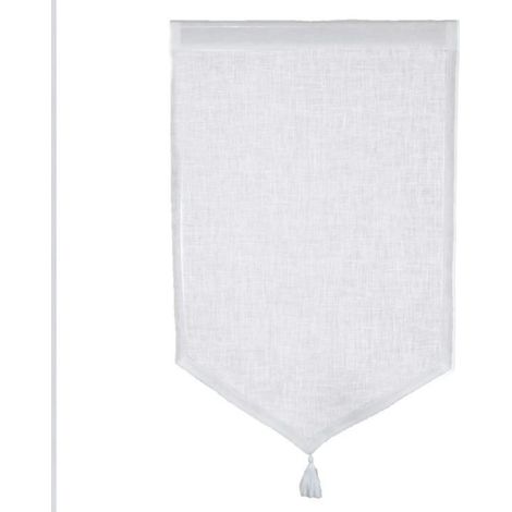 Paire de petits voilages en 100% lin avec pointe et pompon Blanc 45x70 cm