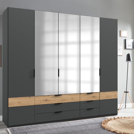 Kleiderschrank, mit 5 Drehtüren, in graphit mit Artisan Eiche Nb. GRANADA-43, B/H/T ca. 225/210/58 cm (1/3)