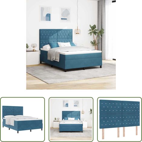vidaXL Holzrahmen -  Boxspringbett mit Matratze Dunkelblau 140 x 200 cm Samt (1/5)