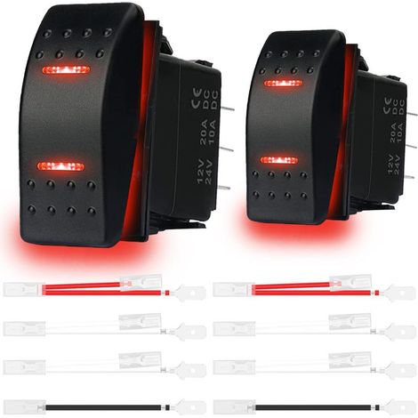 2pcs commutateur basculeur momentané basculeur (ON) -Off- (ON) 3 position imperméable DC 12V / 20A 24V / 10A 7Pin DPDT LED lumière, pour bateau marin camion voiture caravane RV SUV ATV UTV, rouge