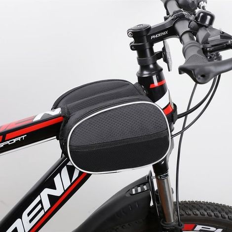 Borsa laterale per bicicletta – Borsa da telaio per bicicletta – Borsa portaoggetti resistente all'acqua – Con dettagli riflettenti e doppie tasche – Custodia impermeabile per telefono – Per mountain (1/4)