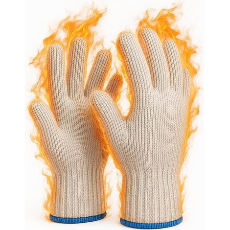 Gant Four Anti Chaleur, 1Paire Gant Barbecue, Résistant à Chaleur Coton Tricoté Épais Pour Friteuse à Air, Barbecue, Jardinage (1/5)