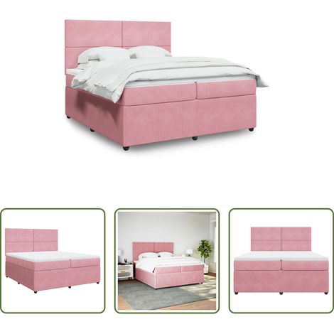 vidaXL Sommier à lattes de lit avec matelas Rose 200x200 cm Velours (1/5)